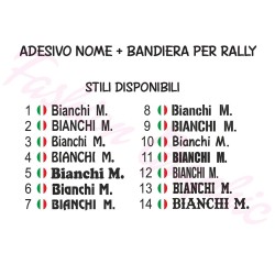 Adesivo nome pilota navigatore più bandiera nazione tonda per rally, auto, corse, manifestazioni