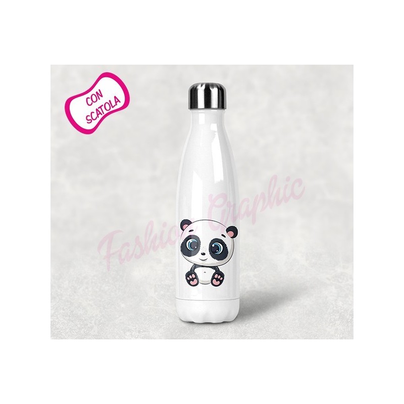 BOTTIGLIA TERMICA THERMOS ACCIAIO INOX PANDA ANCHE PERSONALIZZATA NOME BPA FREE