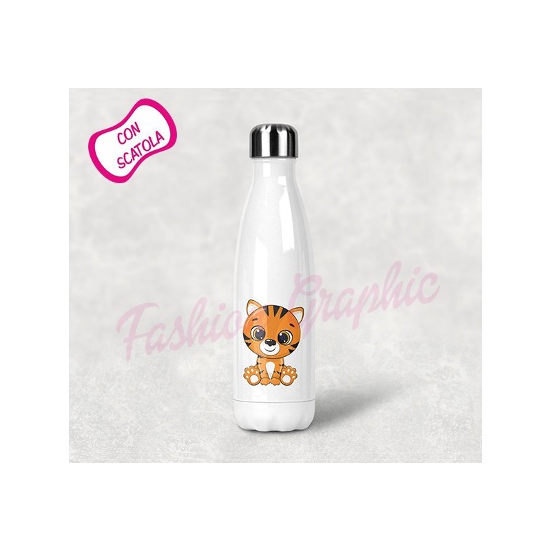 BOTTIGLIA TERMICA THERMOS ACCIAIO INOX TIGRE ANCHE PERSONALIZZATA NOME BPA FREE