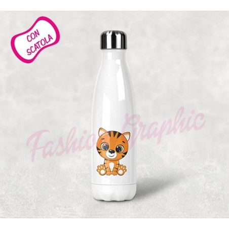 BOTTIGLIA TERMICA THERMOS ACCIAIO INOX TIGRE ANCHE PERSONALIZZATA NOME BPA FREE