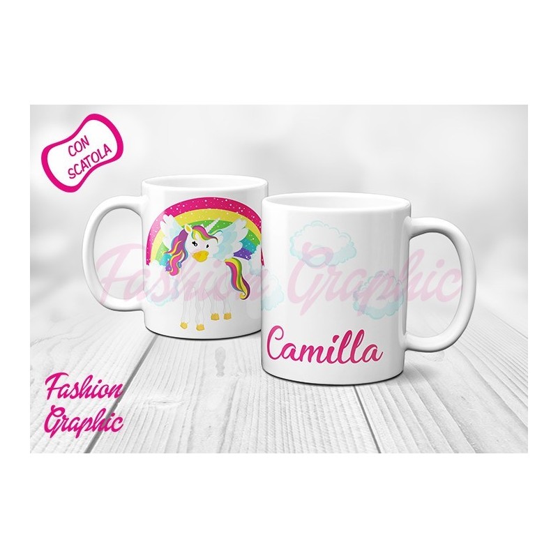 TAZZA UNICORNO PERSONALIZZATA NOME MUG UNICRON ARCOBALENO IDEA REGALO