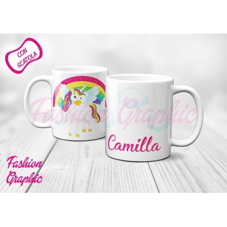 TAZZA UNICORNO PERSONALIZZATA NOME MUG UNICRON ARCOBALENO IDEA REGALO