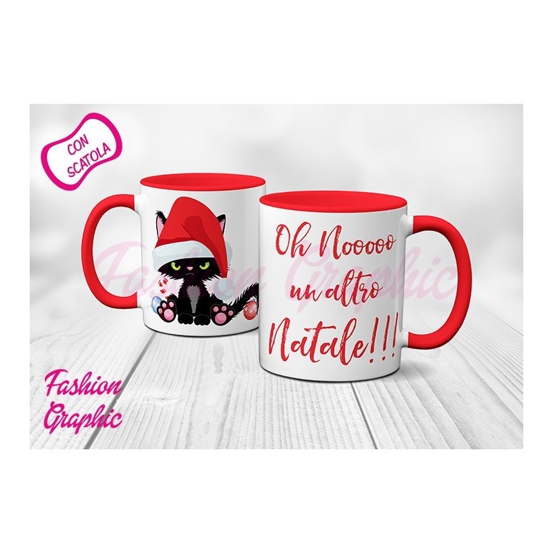 TAZZA NATALE GATTO ARRABBIATO ODIO MUG CAPPELLO LUCI NATALIZIE IDEA REGALO