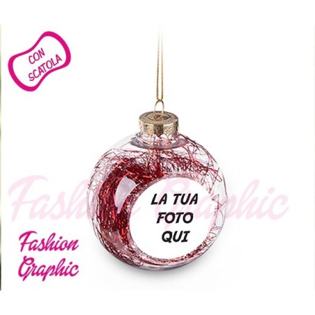 PALLA PALLINA NATALE PERSONALIZZATA CON FOTO TRASPARENTE CON FILAMENTI ADDOBBI NATALIZI IDEA REGALO