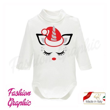 Body lupetto unicorno di Natale manica lunga neonato neonata in caldo cotone made in italy