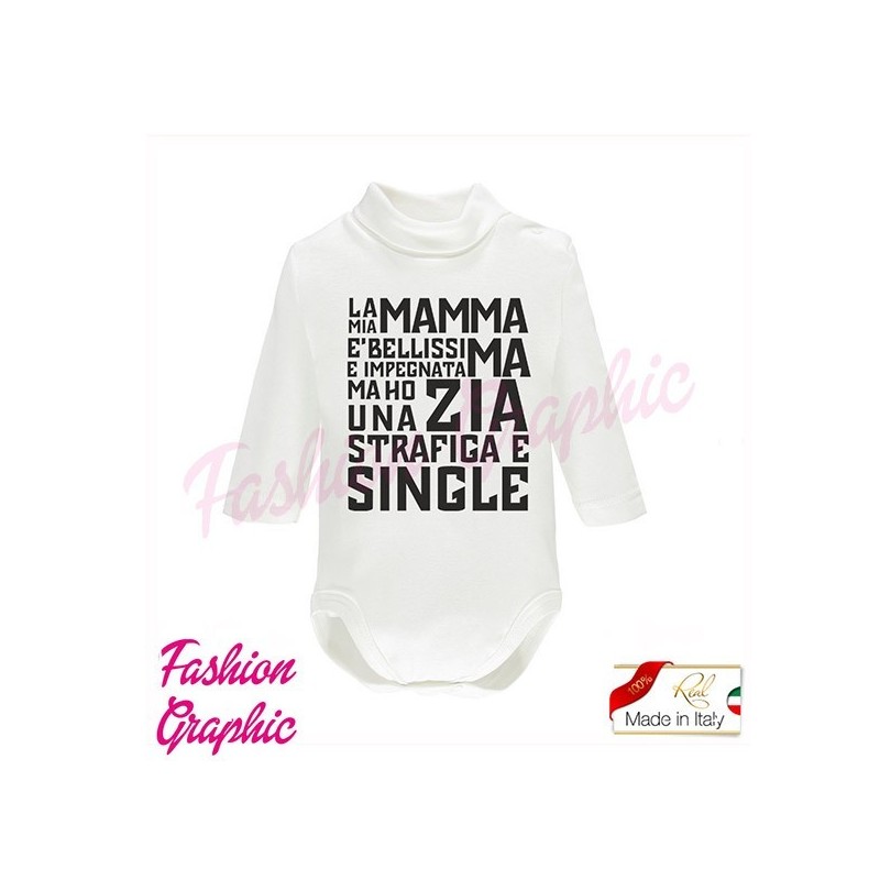 Body lupetto mamma zia strafiga manica lunga neonato neonata in caldo cotone made in italy
