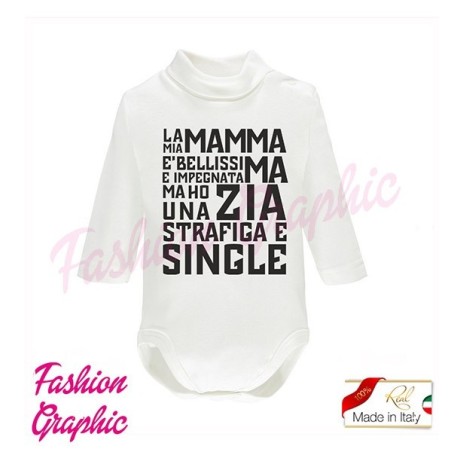 Body lupetto mamma zia strafiga manica lunga neonato neonata in caldo cotone made in italy