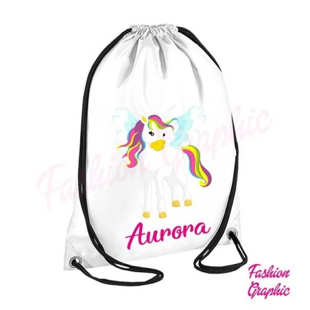Zaino borsa sacca Unicorno Unicorn personalizzata nome scuola palestra sport fitness