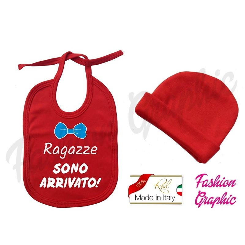 Coordinato Bavaglino bavetta Ragazze sono arrivato più cappellino neonato in caldo cotone made in italy